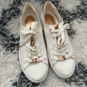 Michael by Michael Kors White and Gold Skyler Laceup Sneaker